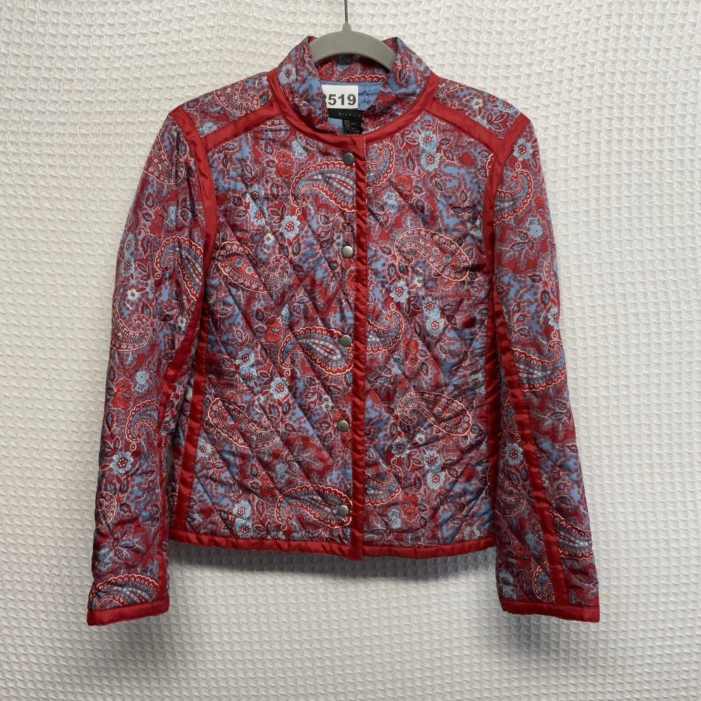 Silkland 100% Pure Silk Blazer Jacket Women's Red Small Paisley Floral Quilted